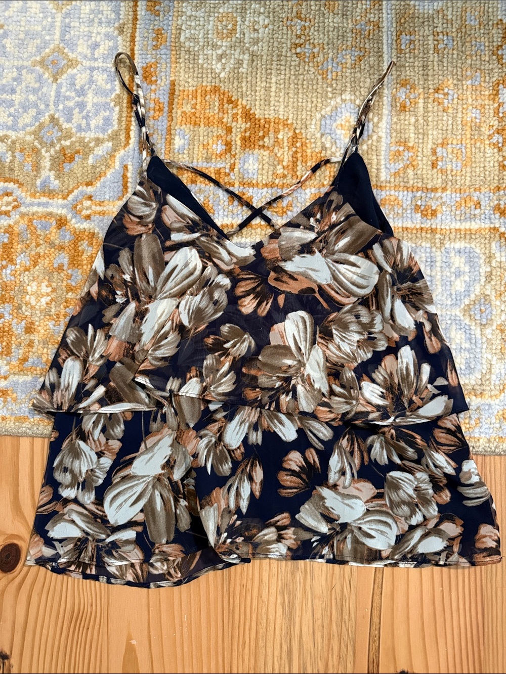 Women's Floral Layered V-Neck Cami - Black Floral
